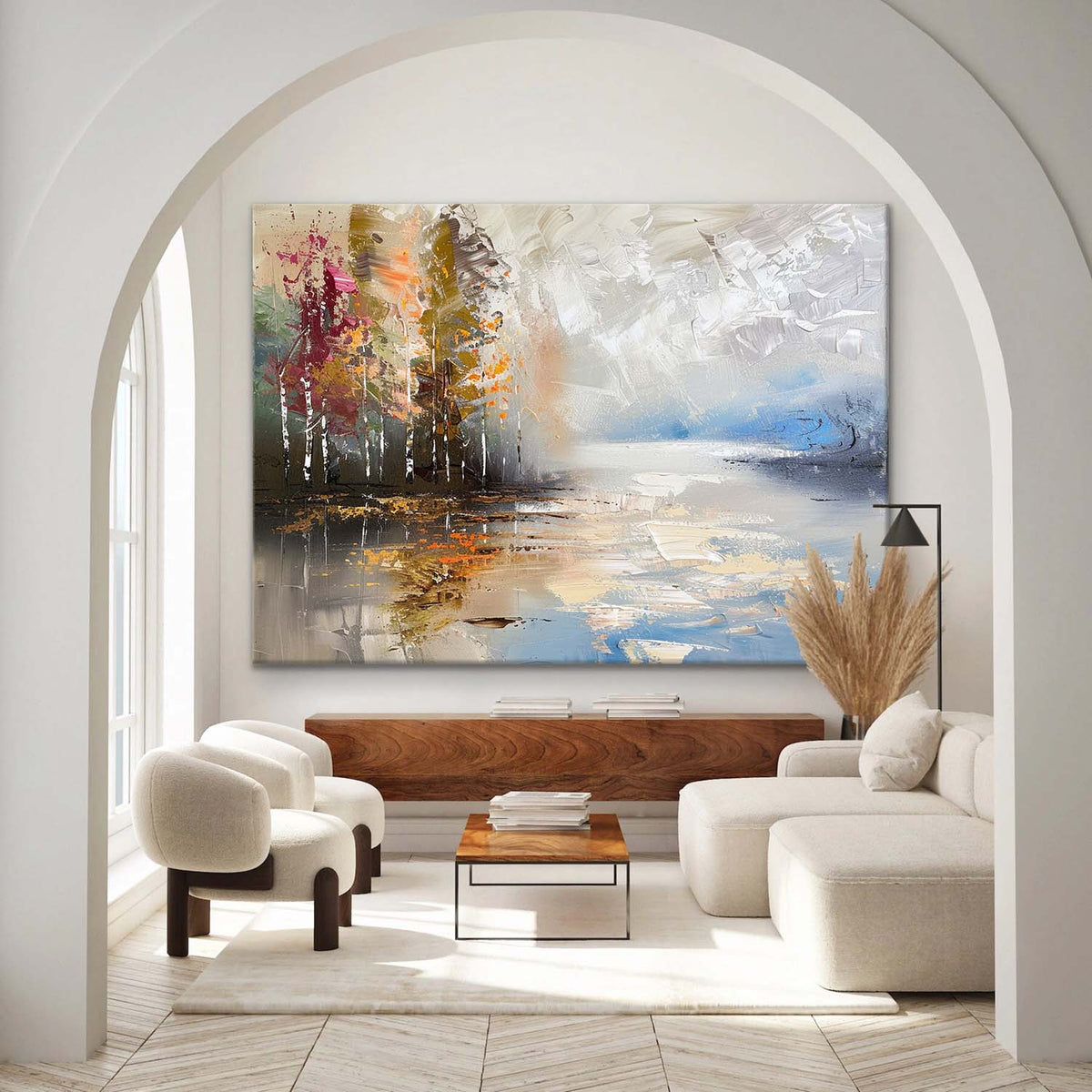 Autumn Lakeside Impasto Painting