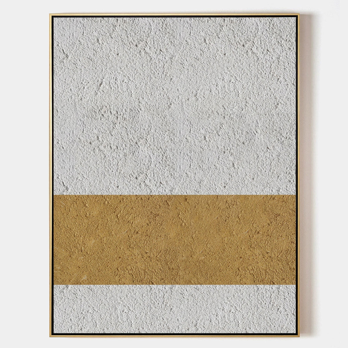 Off‑White‑Gold Horizontal Abstract Centered‑Stripe Coarse‑Textured Artwork