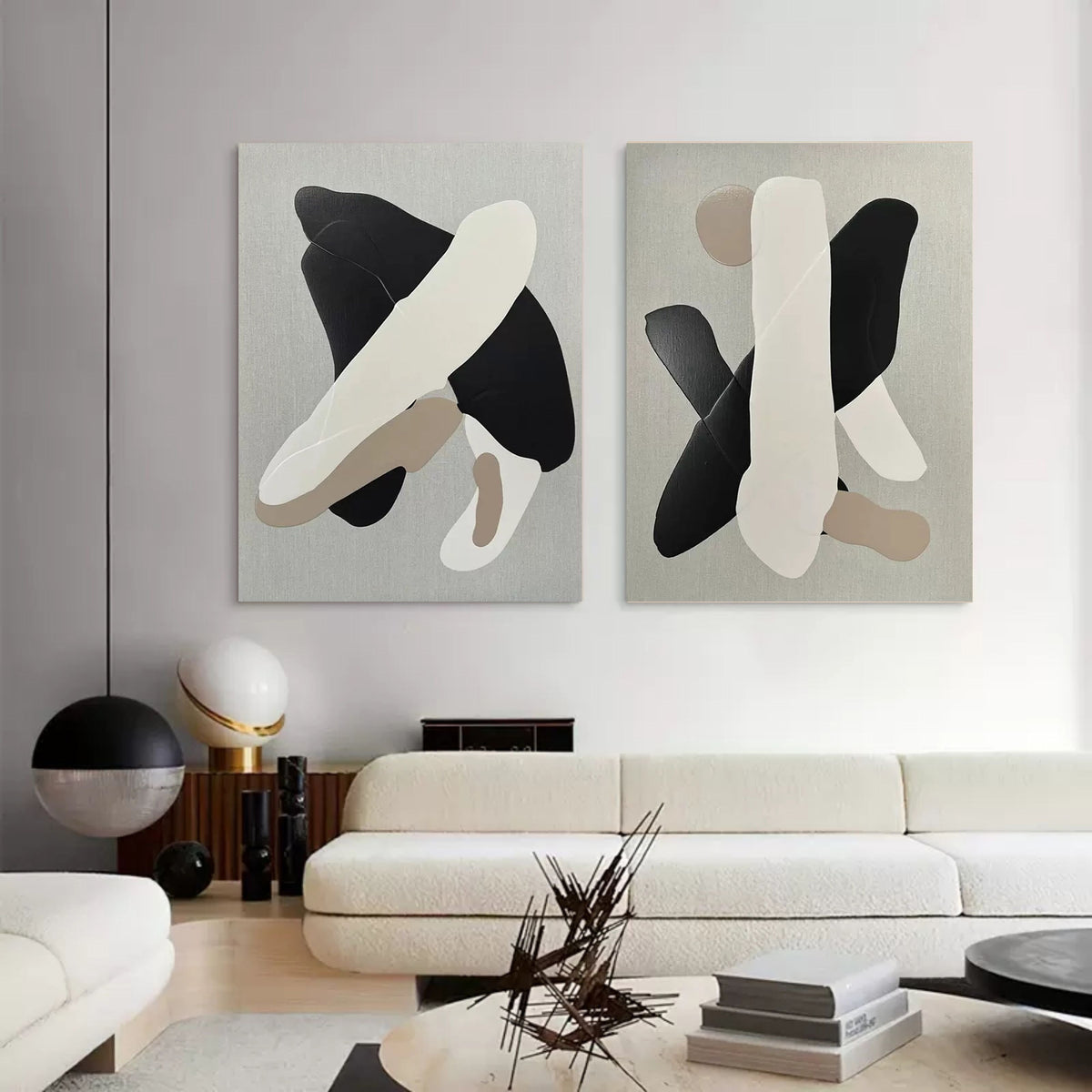 Abstract Neutral Organic Shape Diptych Wall Art