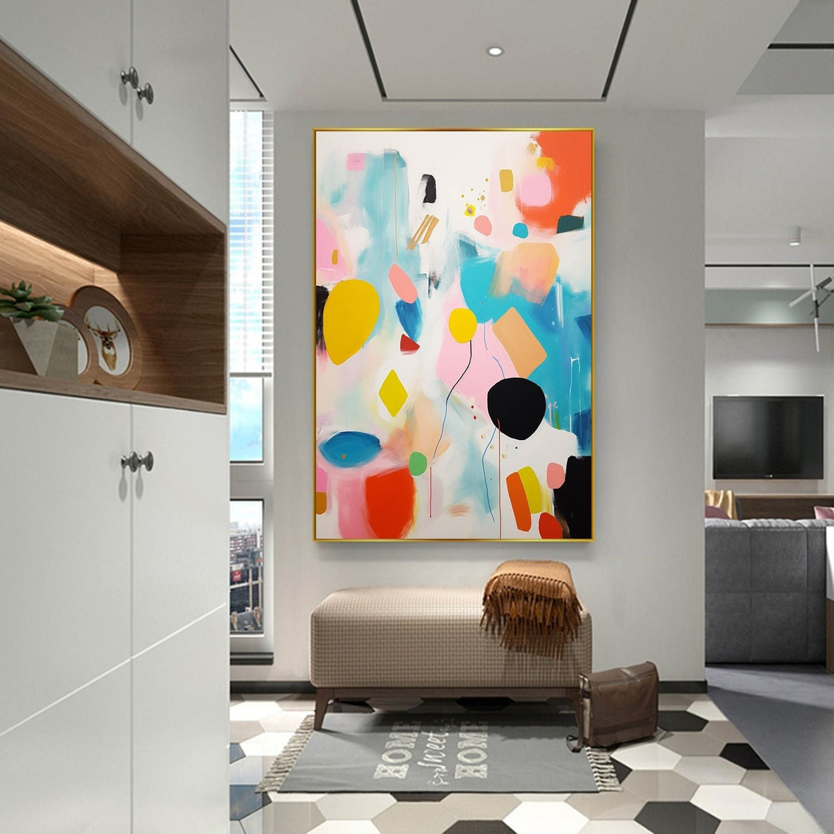 Playful Painting Colorful Shapes Modern Wall Art