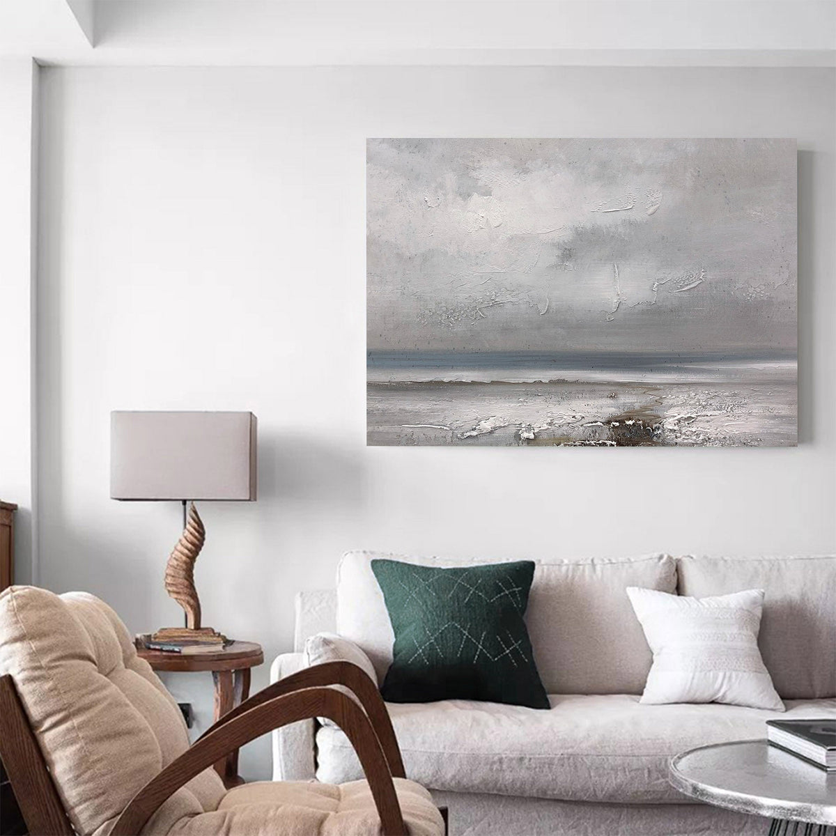 Textured Neutral Coastal Ocean Scene  Wall Art