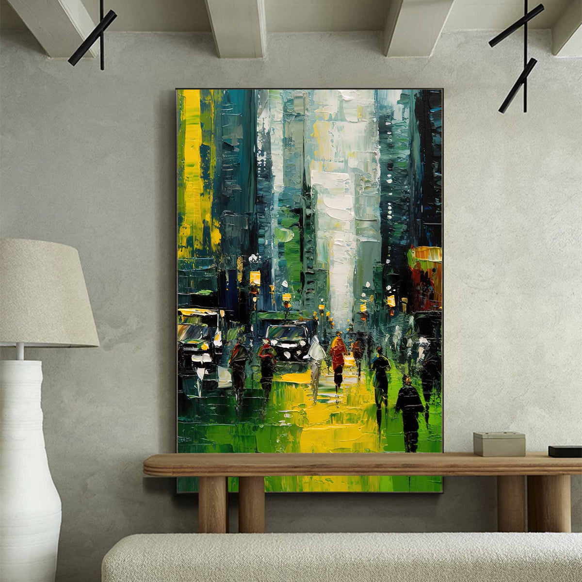 Impasto Urban Landscape Painting Vibrant Green