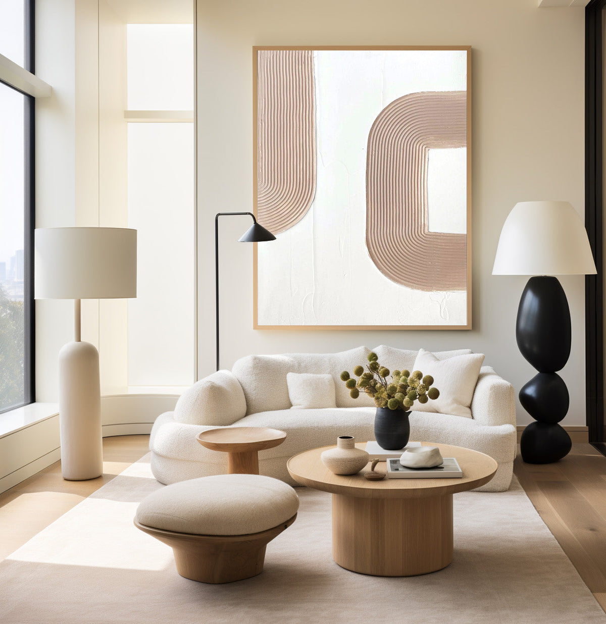 Warm Taupe Curve Shape Abstract Canvas Decor