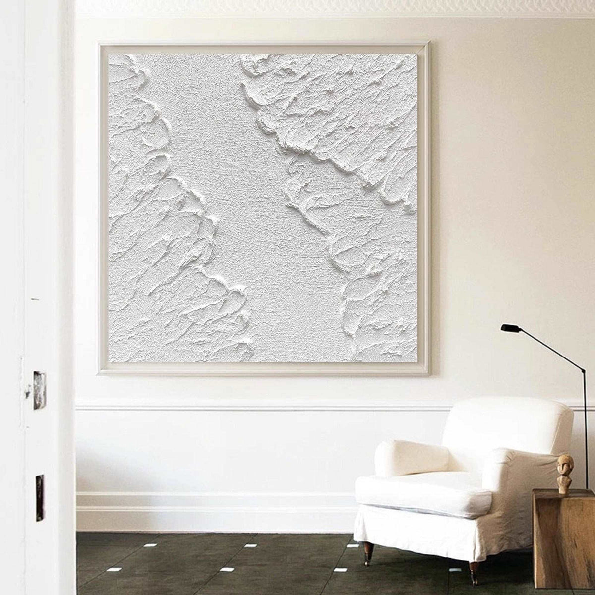 White Textured Canyon Abstract Oil Painting