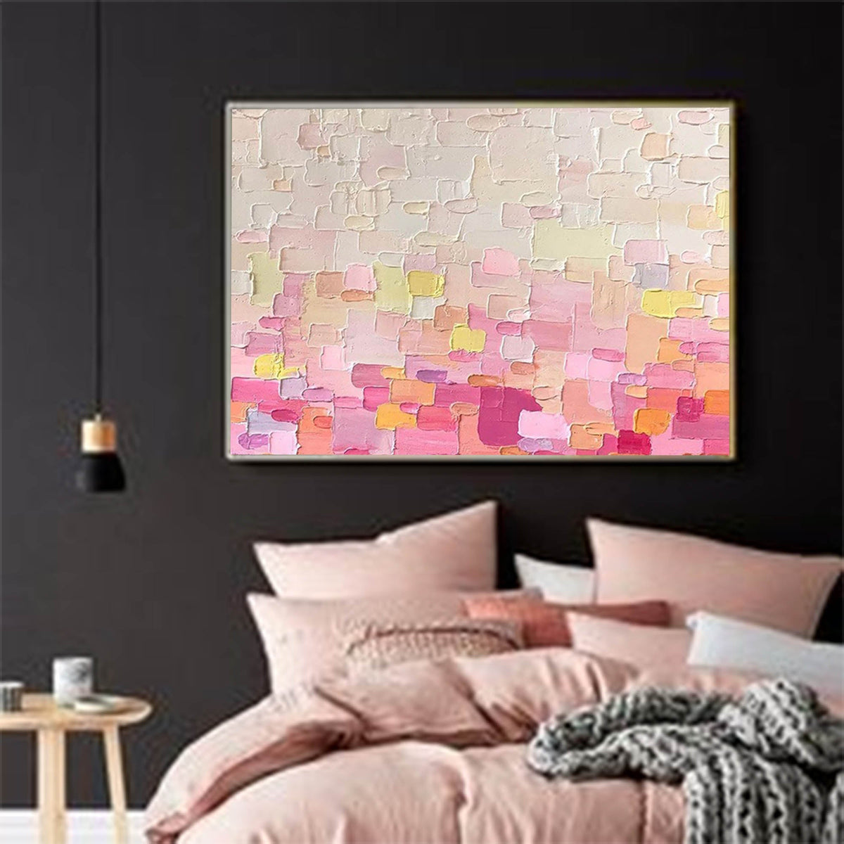 Wall Art Impasto Abstract Pink Gradient Geometric