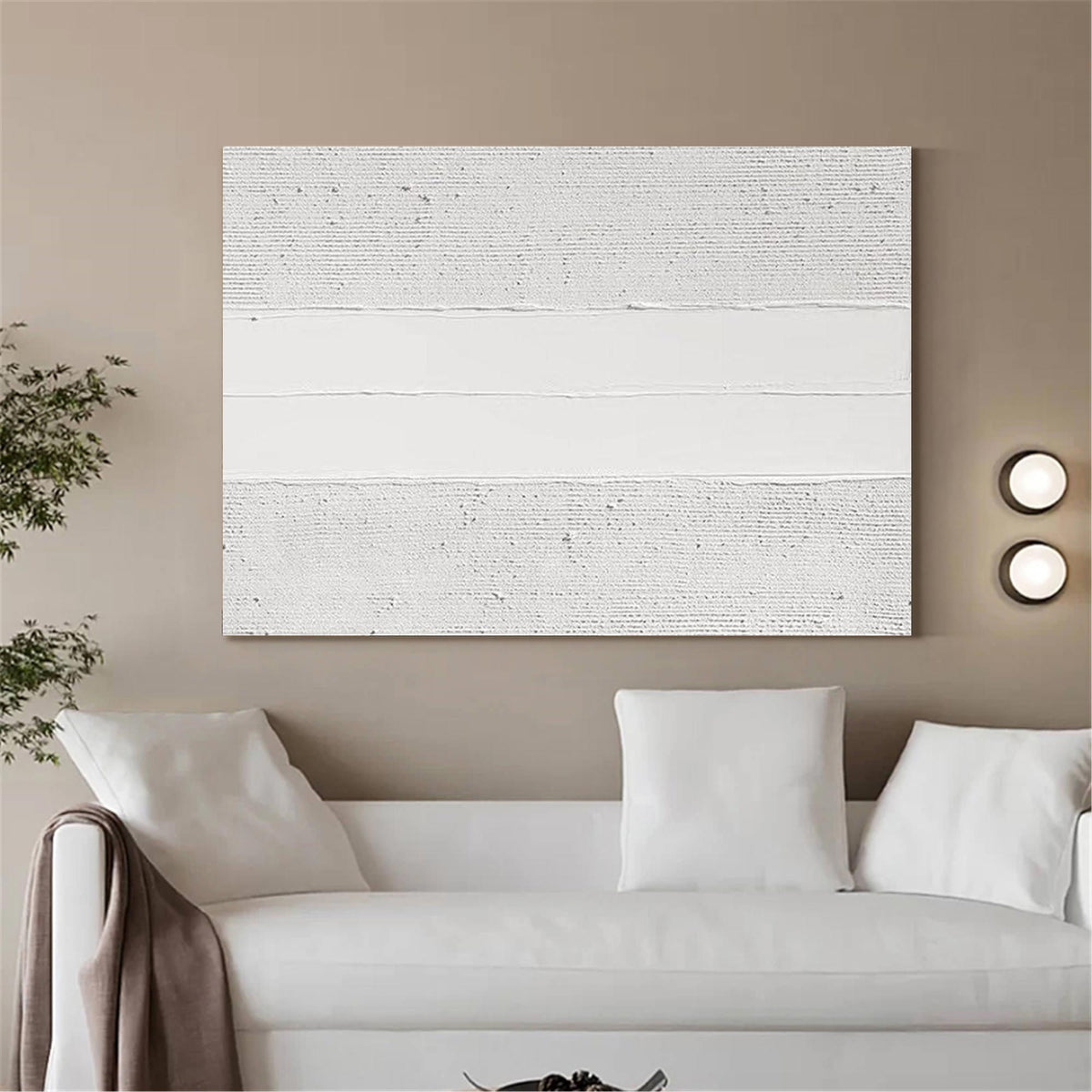Minimalist White Textured Abstract Oil Painting