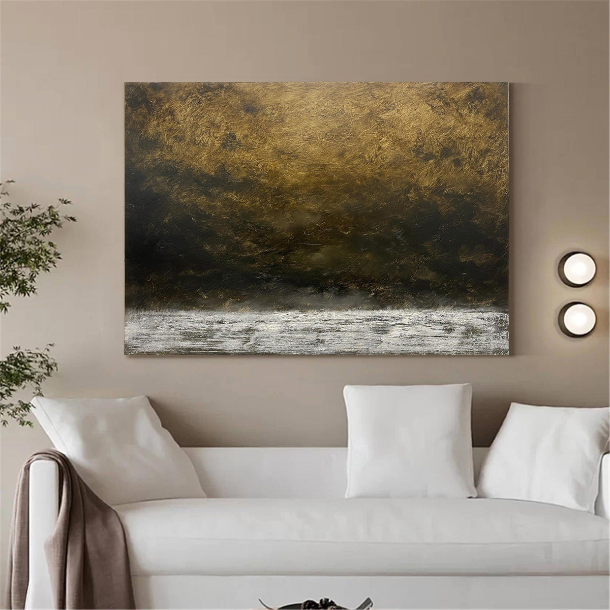 Abstract Brown Earth Tone Aged Landscape Oil Acrylic Linen Canvas Painting