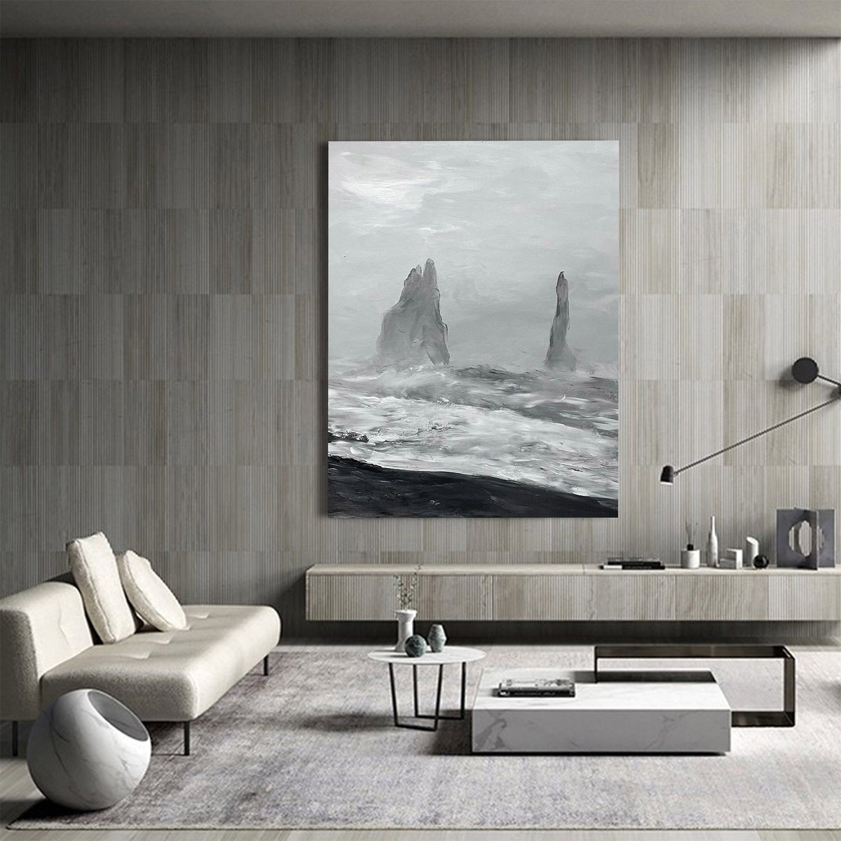 Monochrome Coastal Rock Abstract Painting