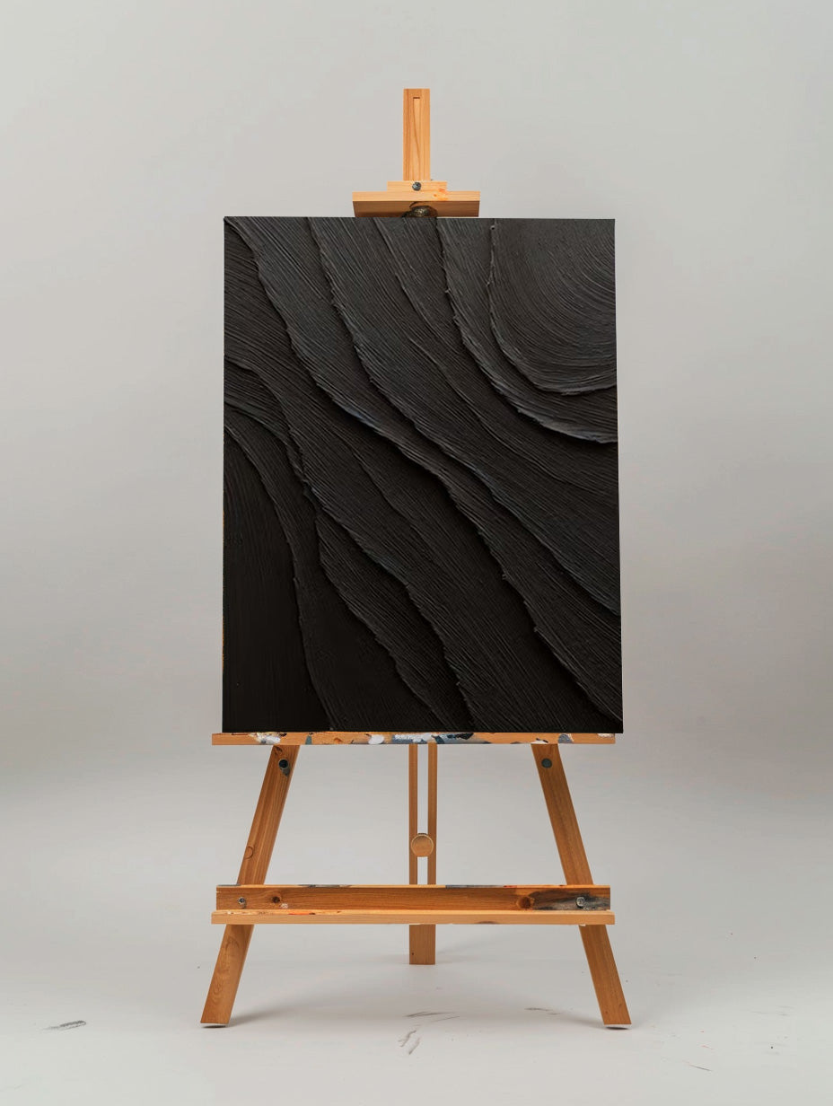 Black Layered Wave Textured Painting