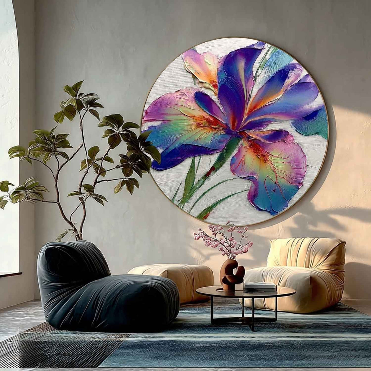Wall Art Textured Impasto Iris Flower