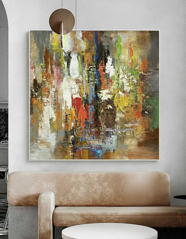 Wall Art Colorful Abstract Modern Impasto Textured Linen Canvas Office