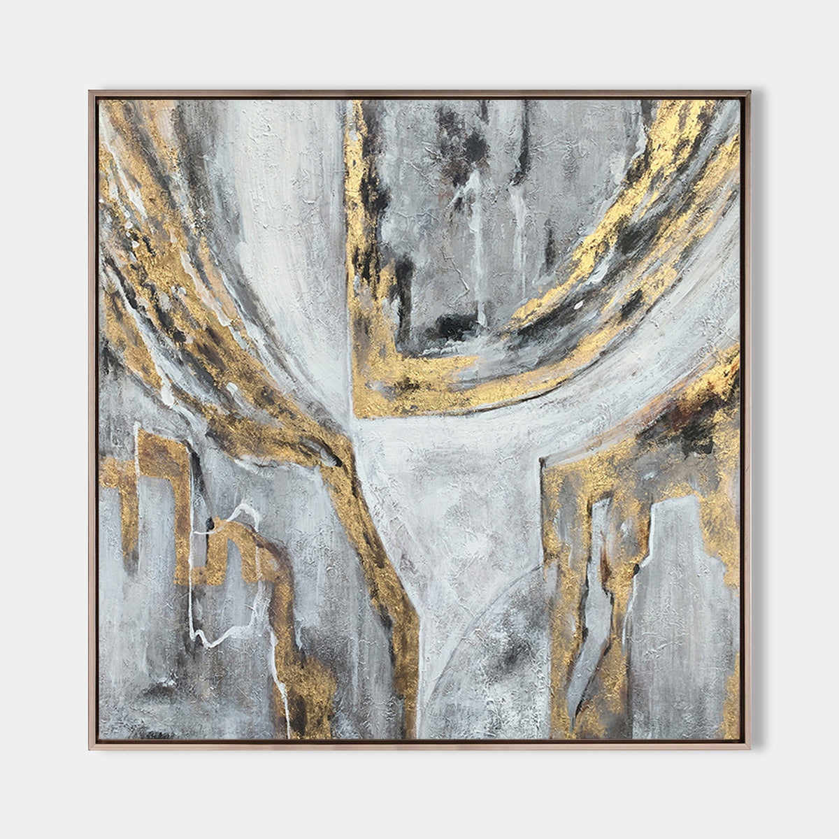 Gray Gold Abstract Oil Painting