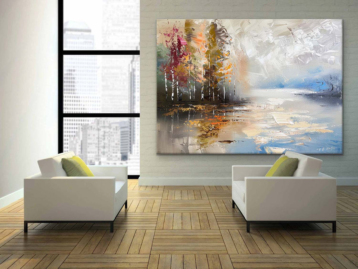 Autumn Lakeside Impasto Painting