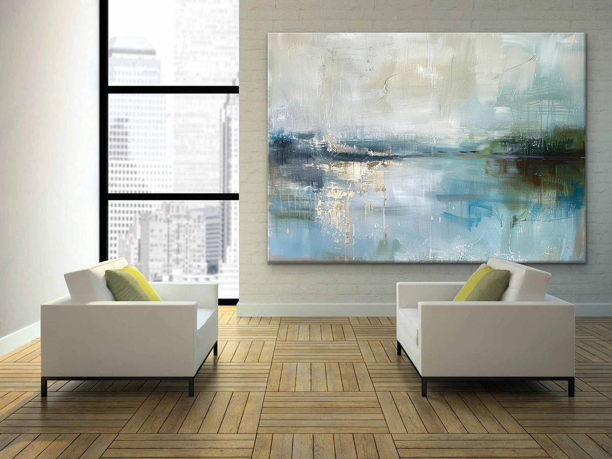 Blue Water Landscape Abstract Oil Painting