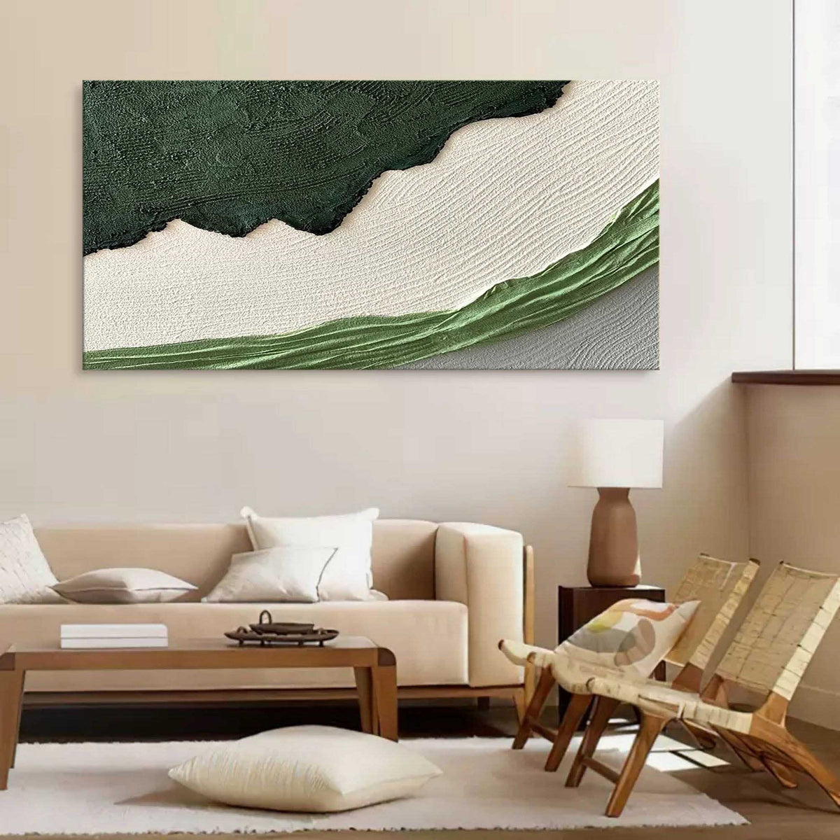 Green White Landscape 3D Textured Painting