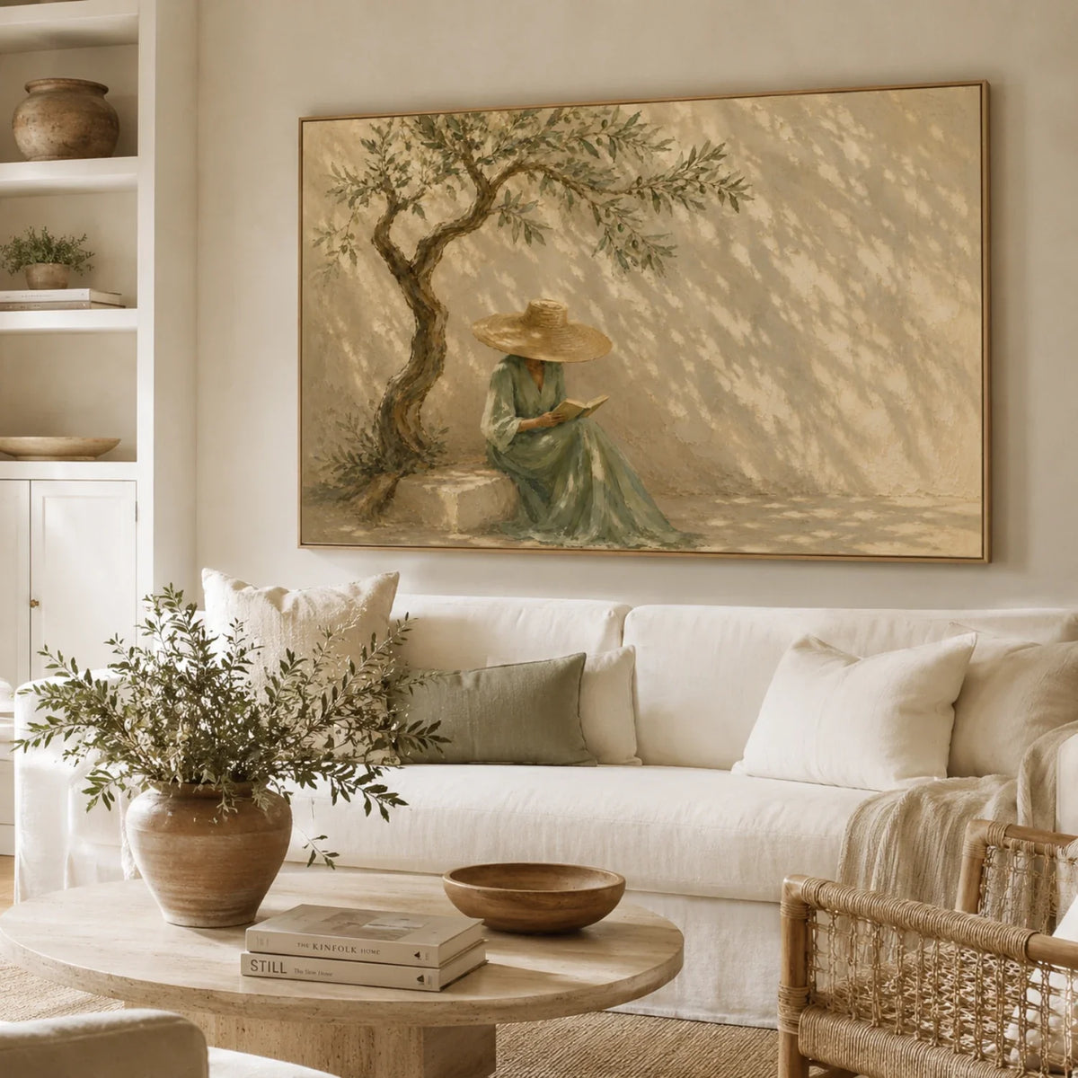 Quiet Reader Beneath the Olive Tree Oil Painting