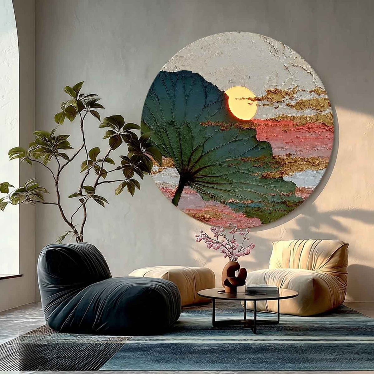 Wall Art Round Single Leaf Pink Sunset