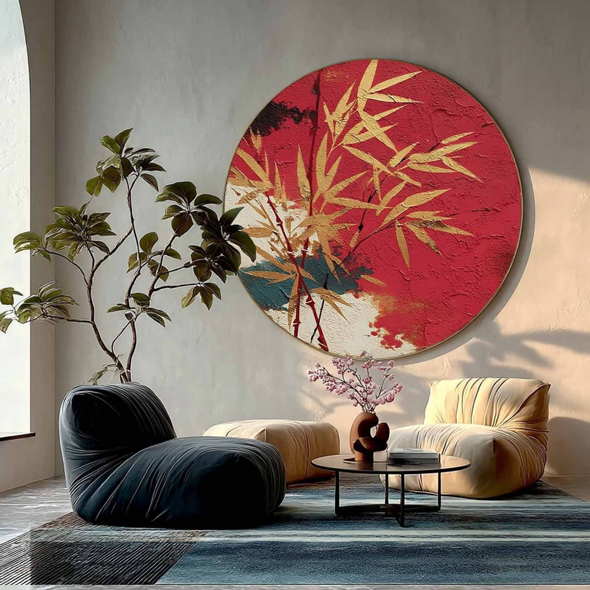 Wall Art Oriental Golden Bamboo Textured