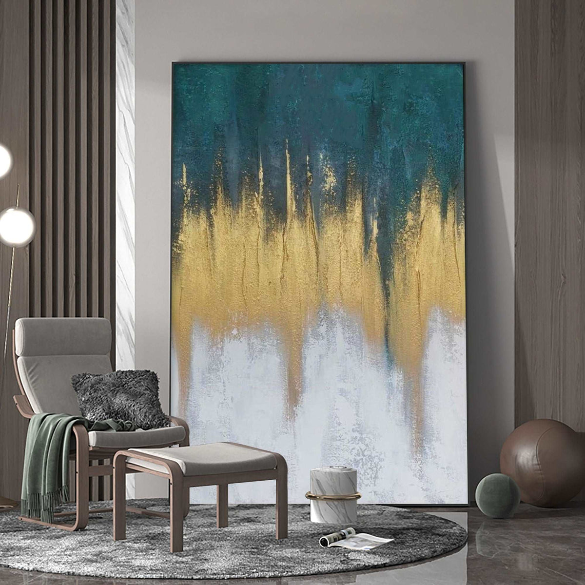 Teal & Gold Abstract Painting Vertical Luxury