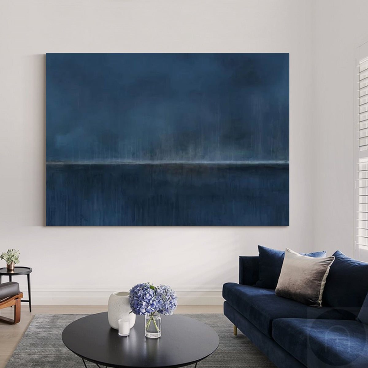 Wall Art Dark Blue Horizon Seascape Minimalist Textured Canvas Living Room