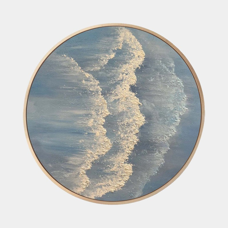 Textured Coastal Waves Round Painting
