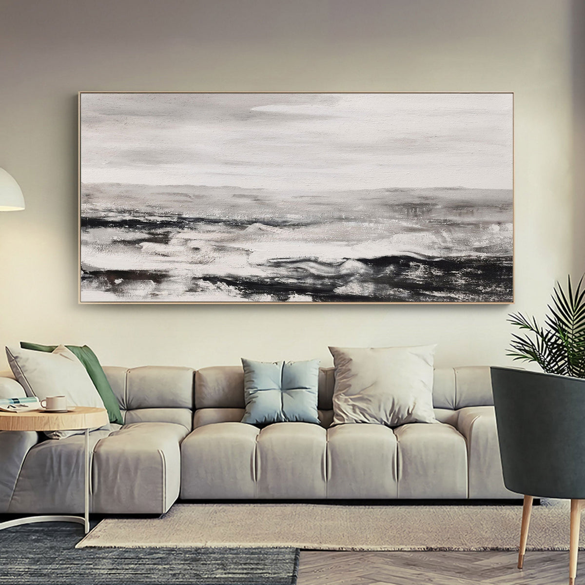 Monochrome Ocean Wave Wall Art Horizontal