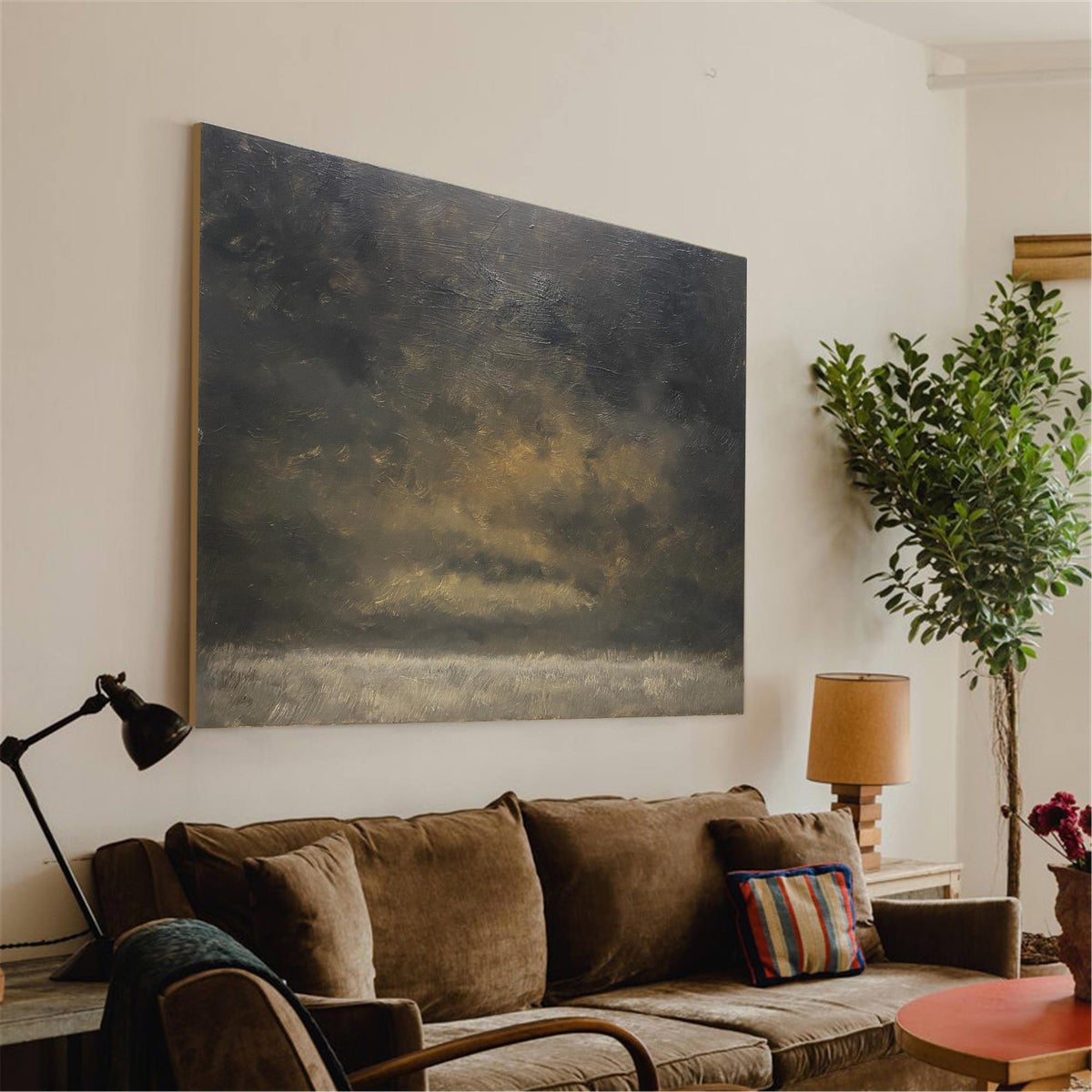 Moody Gold Charcoal Landscape Oil Painting