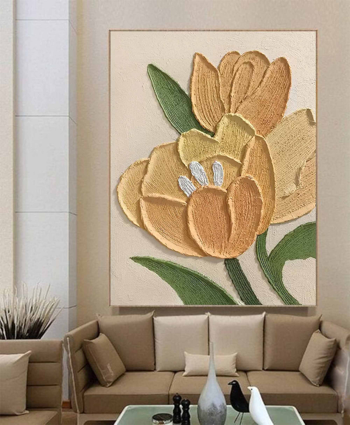 Yellow Tulip Textured Modern Wall Art