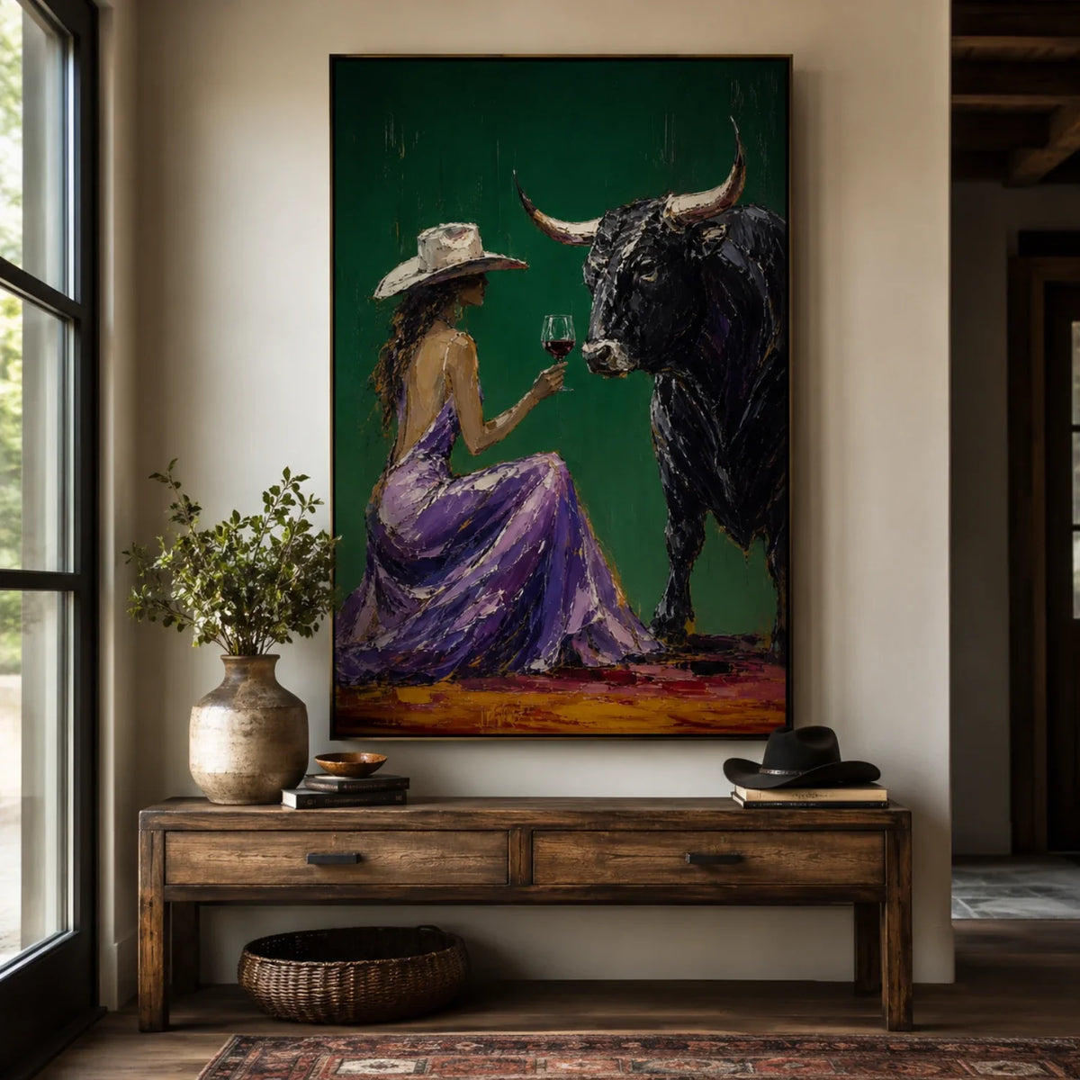 Bull & Wine Toast Pop Art Oil Painting