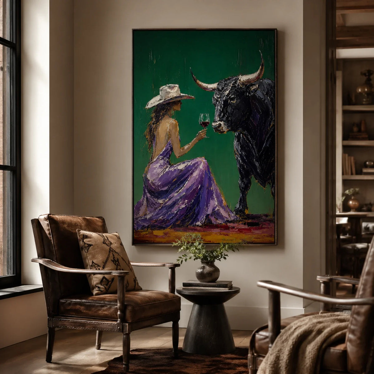 Bull & Wine Toast Pop Art Oil Painting