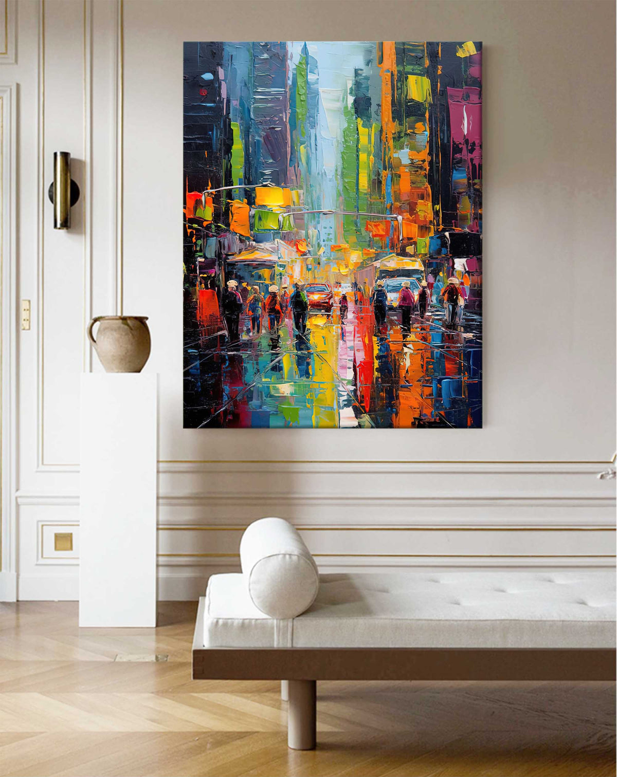 Wall Art Colorful City Street Abstract Impasto Texture Living Room