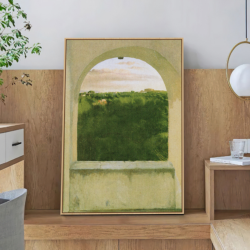 Arched Window View Painting Green Landscape