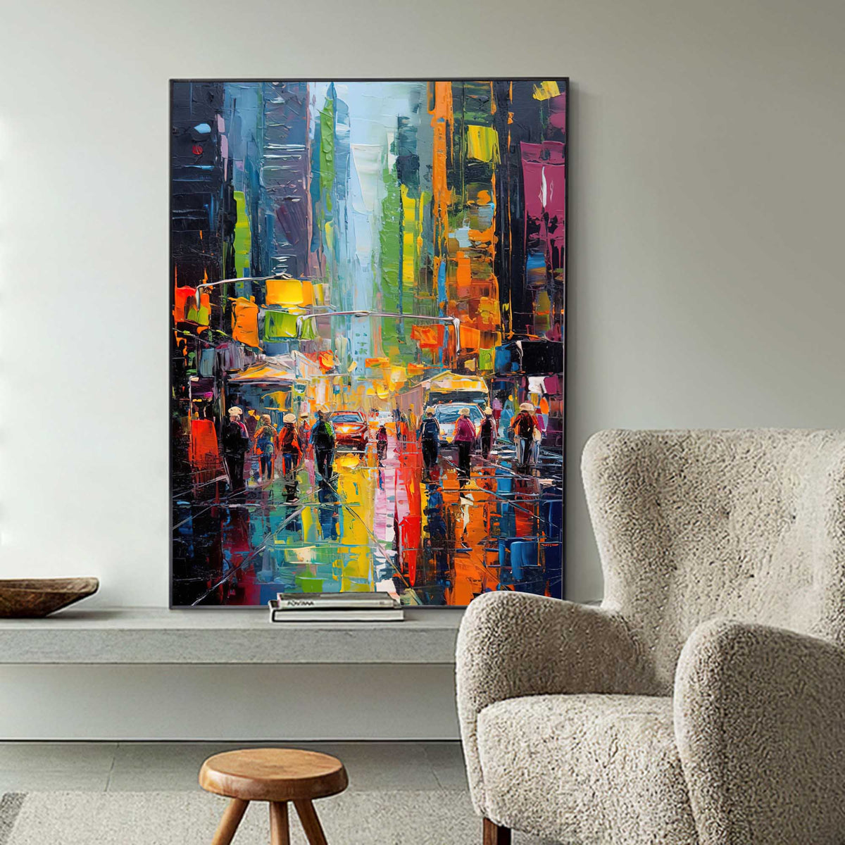 Wall Art Colorful City Street Abstract Impasto Texture Living Room