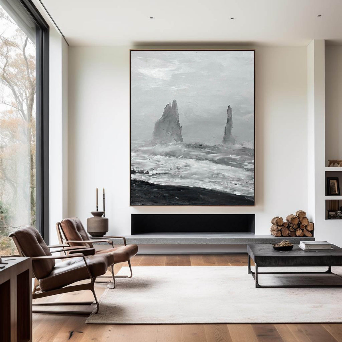 Monochrome Coastal Rock Abstract Painting