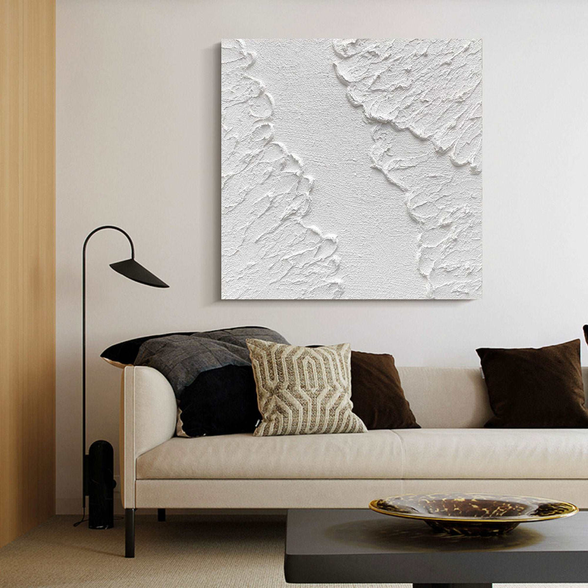 White Textured Canyon Abstract Oil Painting