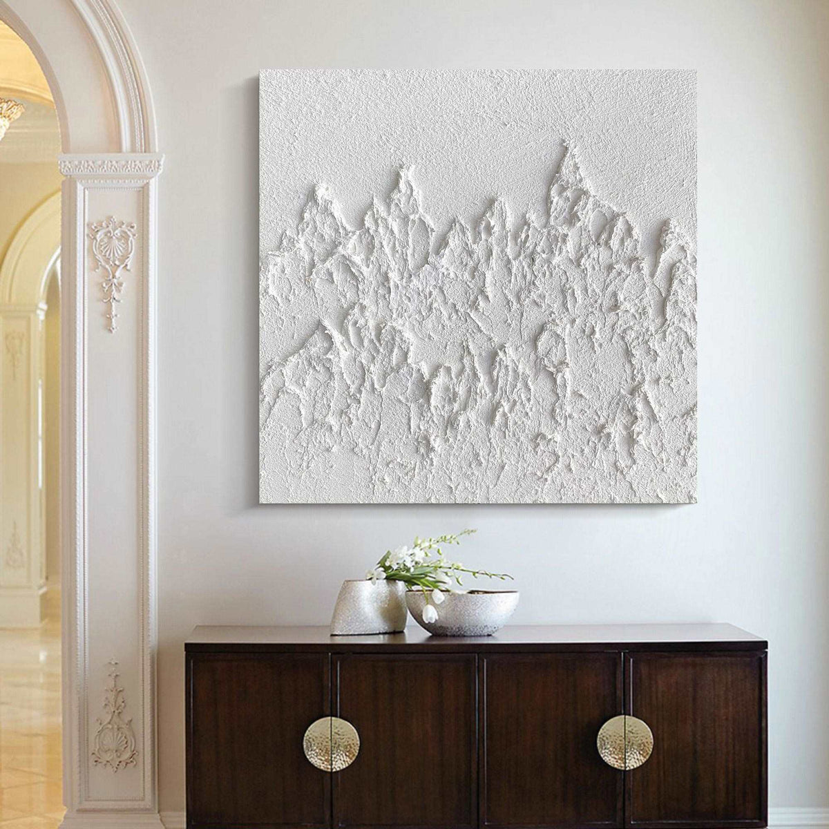 White Textured Mountain Abstract Oil Painting
