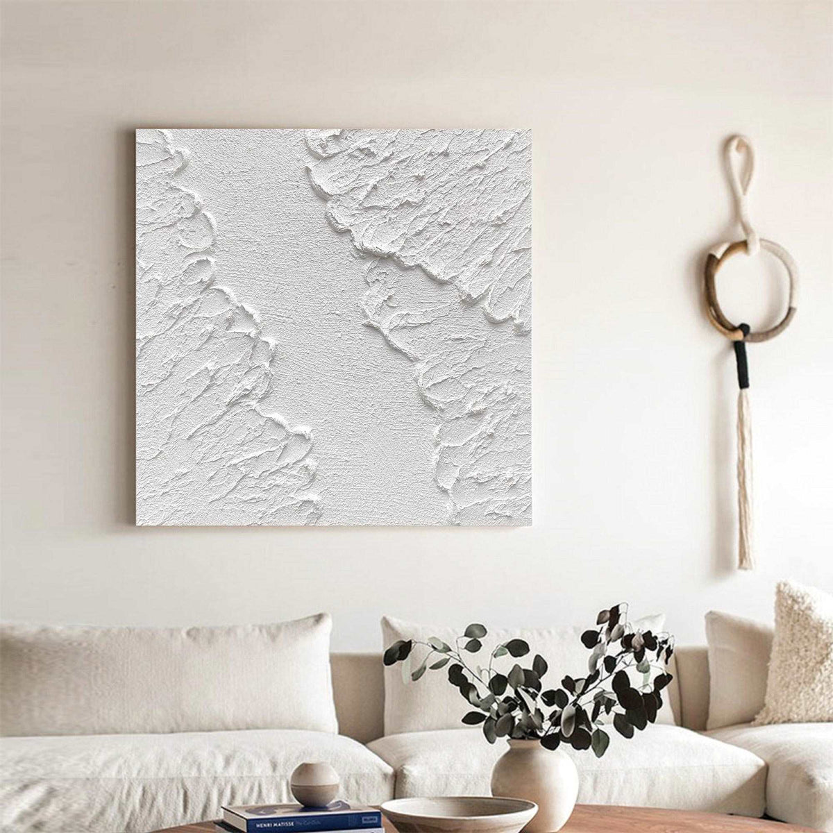 White Textured Canyon Abstract Oil Painting