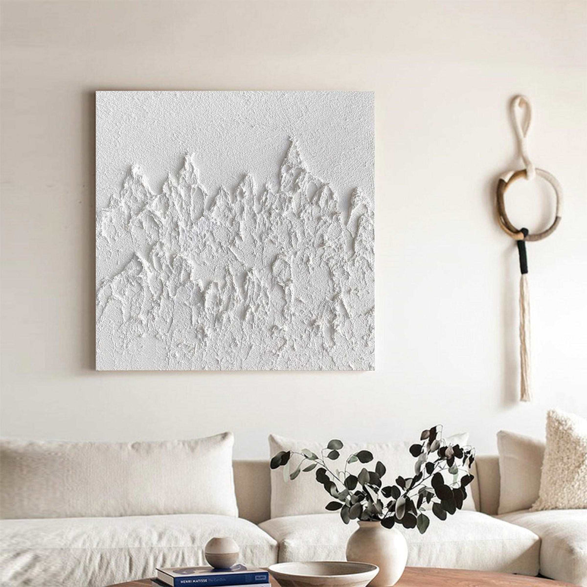 White Textured Mountain Abstract Oil Painting