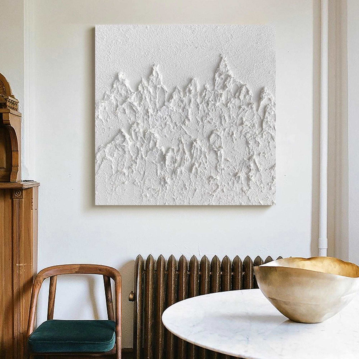 White Textured Mountain Abstract Oil Painting