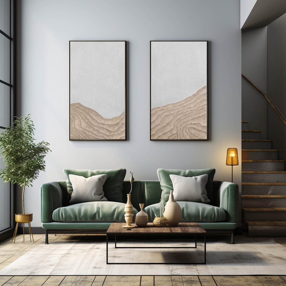 Wall Art Horizontal Wabi-Sabi Plaster Sea Relief