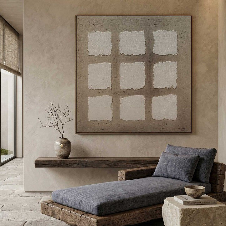Wabi-Sabi Wall Art Minimalist Grid Texture Painting