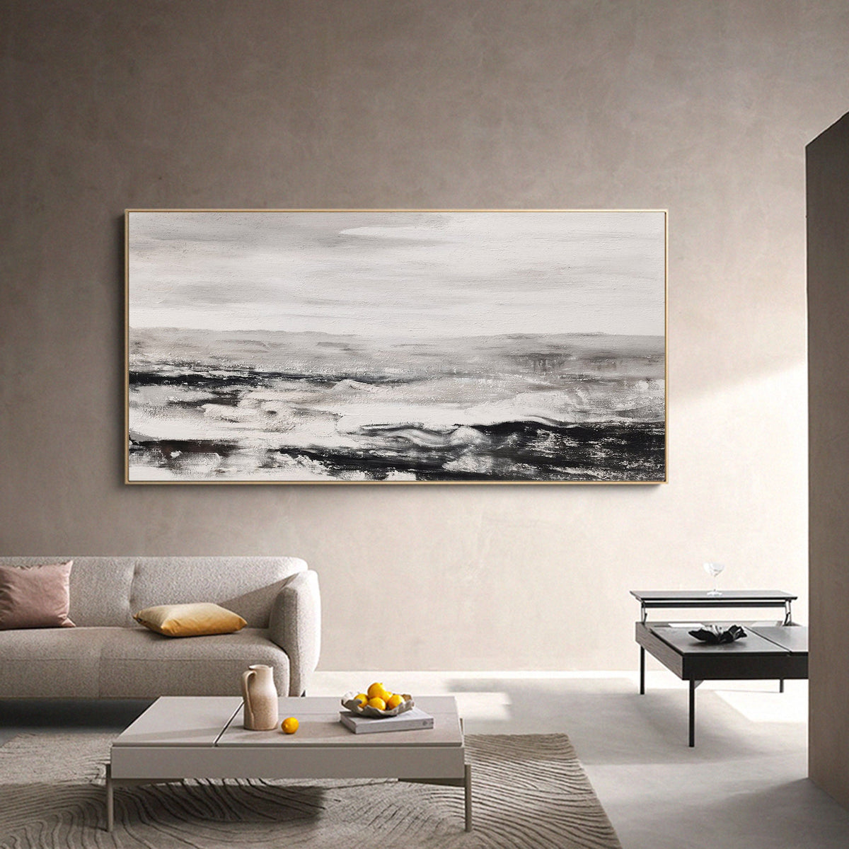 Monochrome Ocean Wave Wall Art Horizontal
