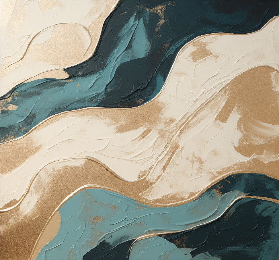 Gold & Teal Wave Impasto Abstract Painting