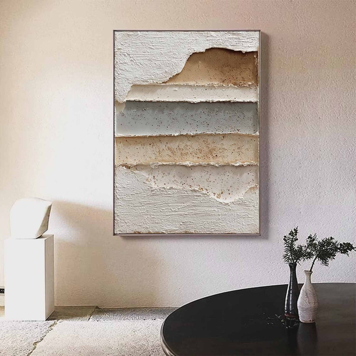 Wall Art Vertical Textured Abstract Layered Scene Muted