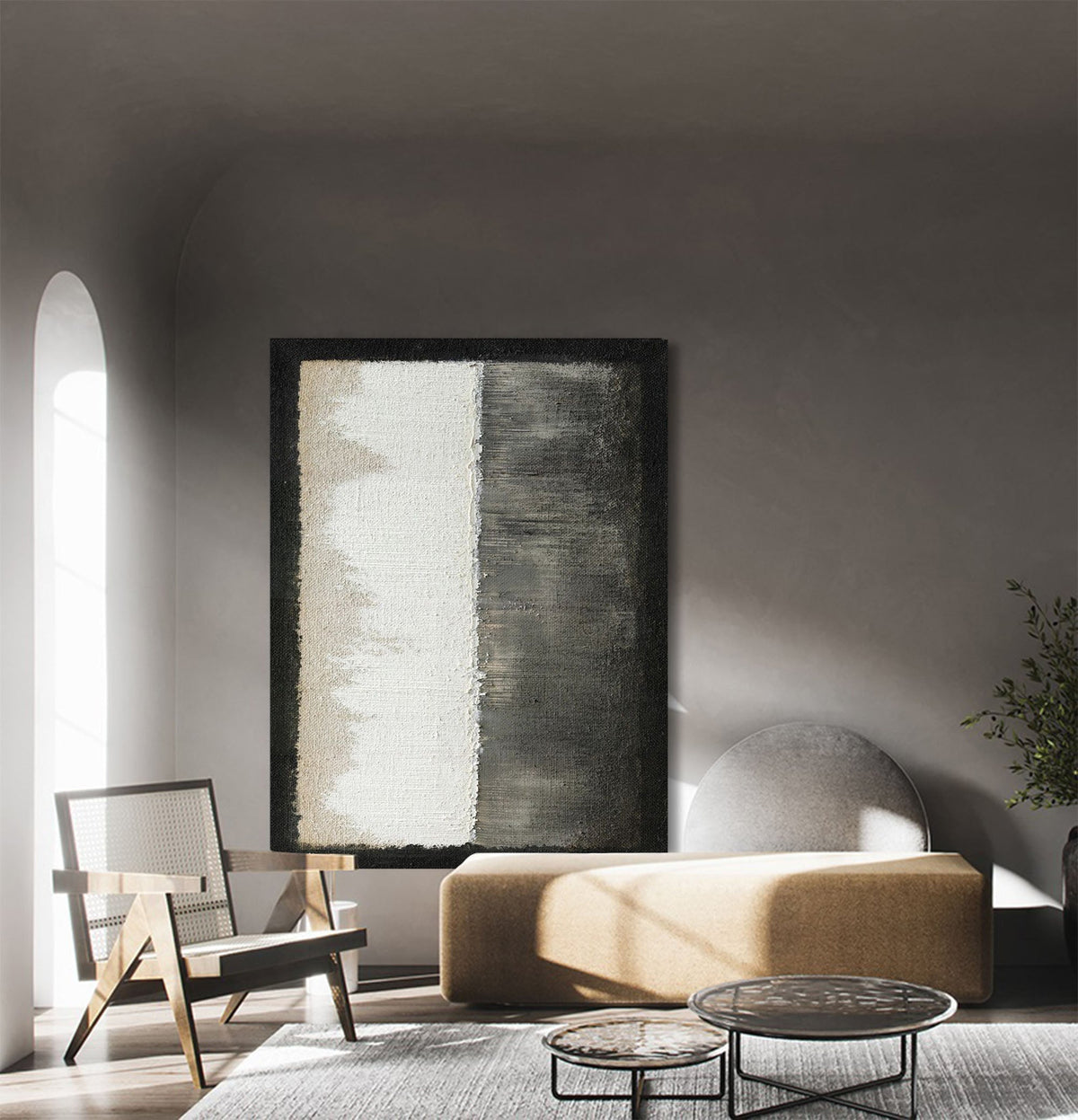 Monochrome Split Panel Abstract Painting