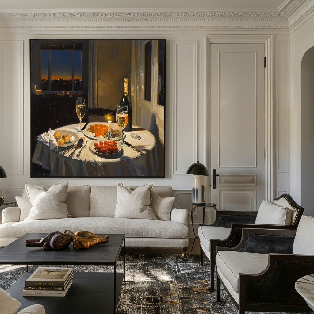 Candlelit Dinner City View Painting