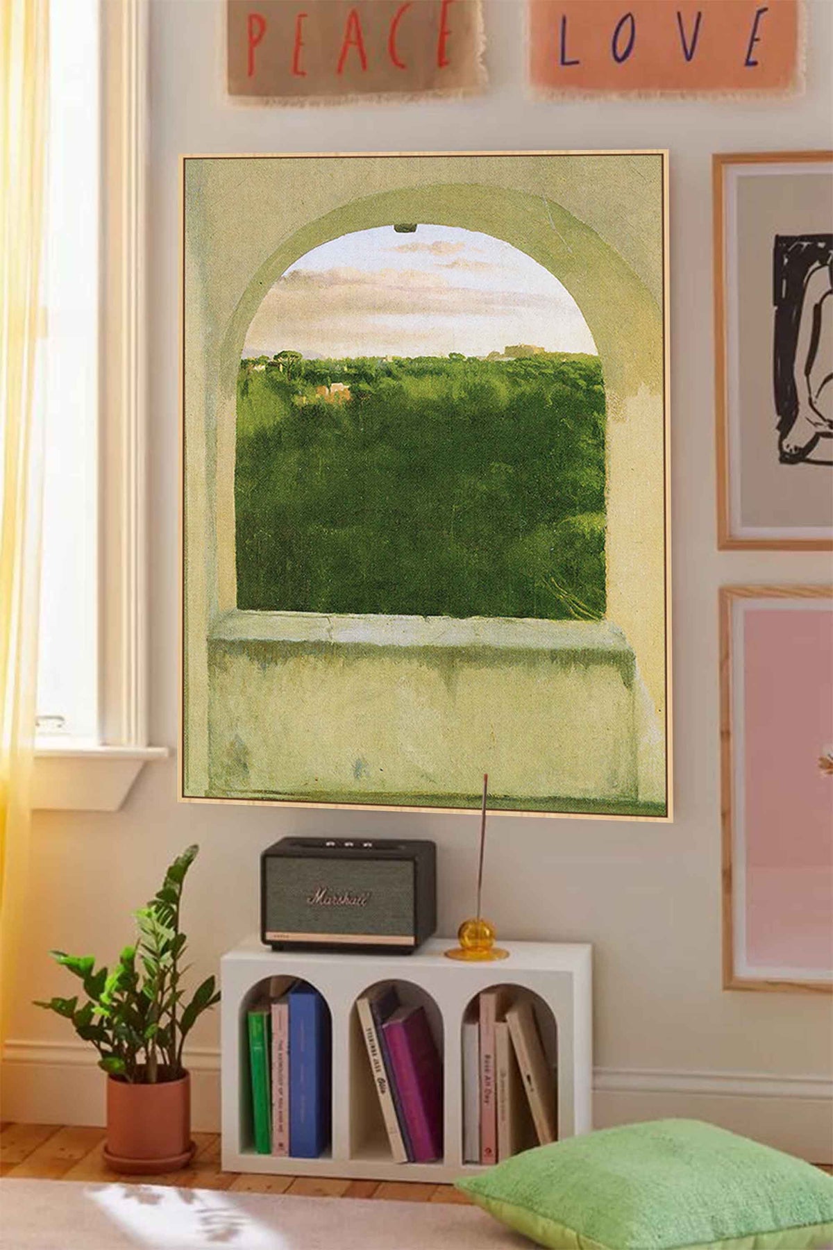 Arched Window View Painting Green Landscape