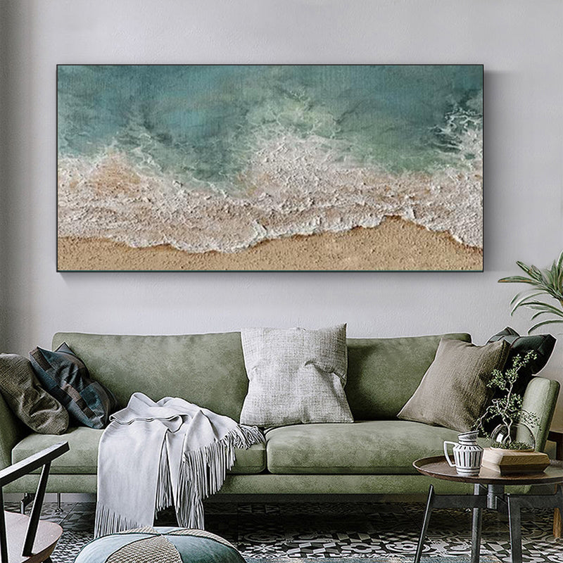 Wall Art Teal Ocean Beach Seascape Wave Modern Coastal Texture Living Room