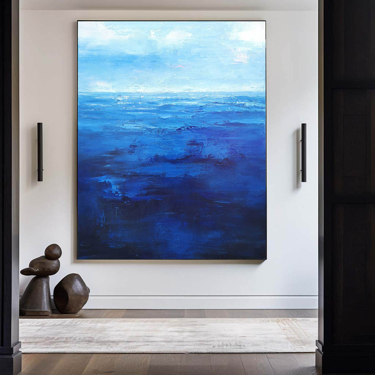 Deep Blue Seascape Oil Painting Vertical Wall Art