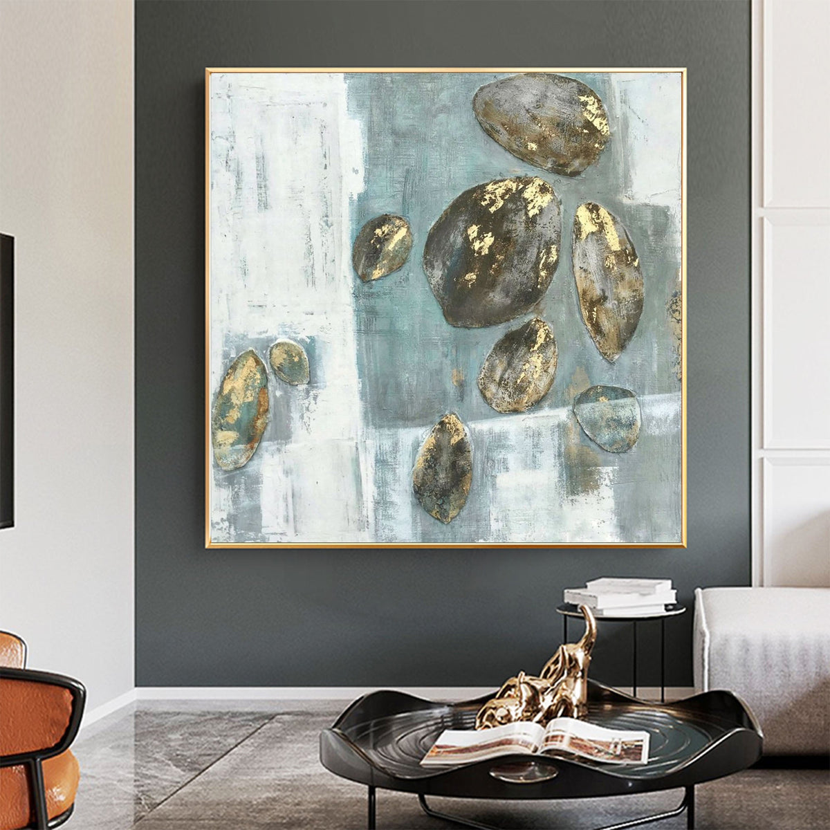 Gold Accent Pebble Abstract Painting Square